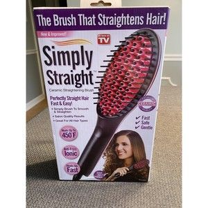 Simply Straight Ceramic Hair Straightening Brush, Black/Pink